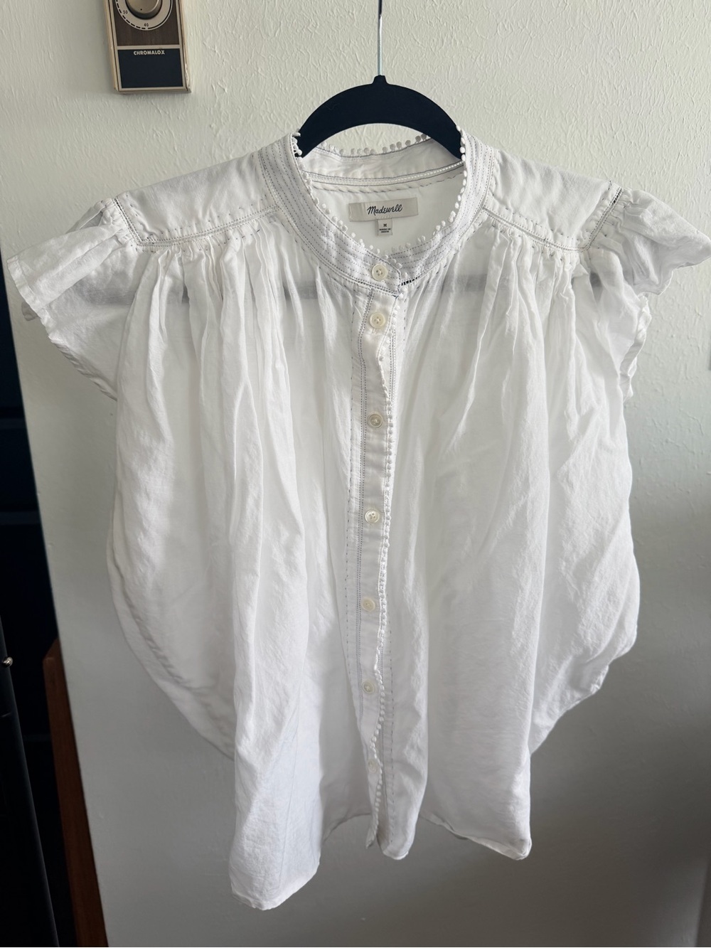 Madewell White Cotton Button-Front Cap Sleeve Top